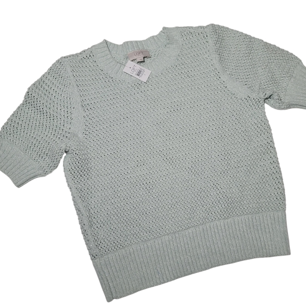 LOFT Pale Blue Short Sleeve Sweater S